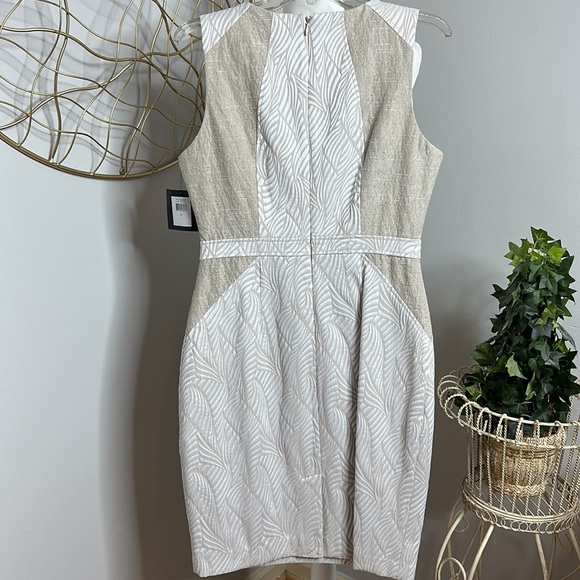 🆕NWT Ellen Tracy Textured Tan/Ivory Bodycon Midi Sheath Dress, 10 - Picture 5 of 12
